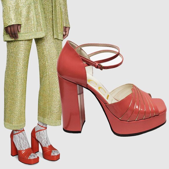 GUCCI SHOES MEDEA PLATFORM SANDALS RED PINK LEATHER sz 38.5 8.5 - Picture 1 of 10